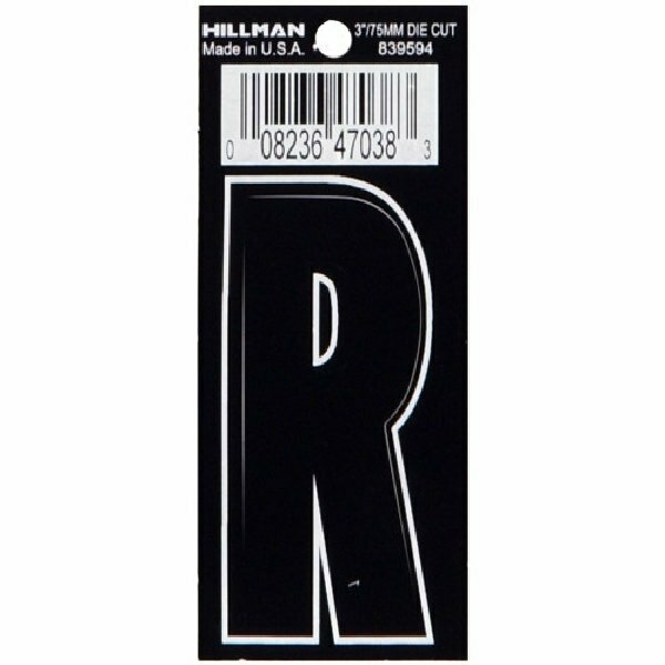 Hillman Letter, Character: R, 3 in H Character, Black/White Character, Black Background, Vinyl 839594